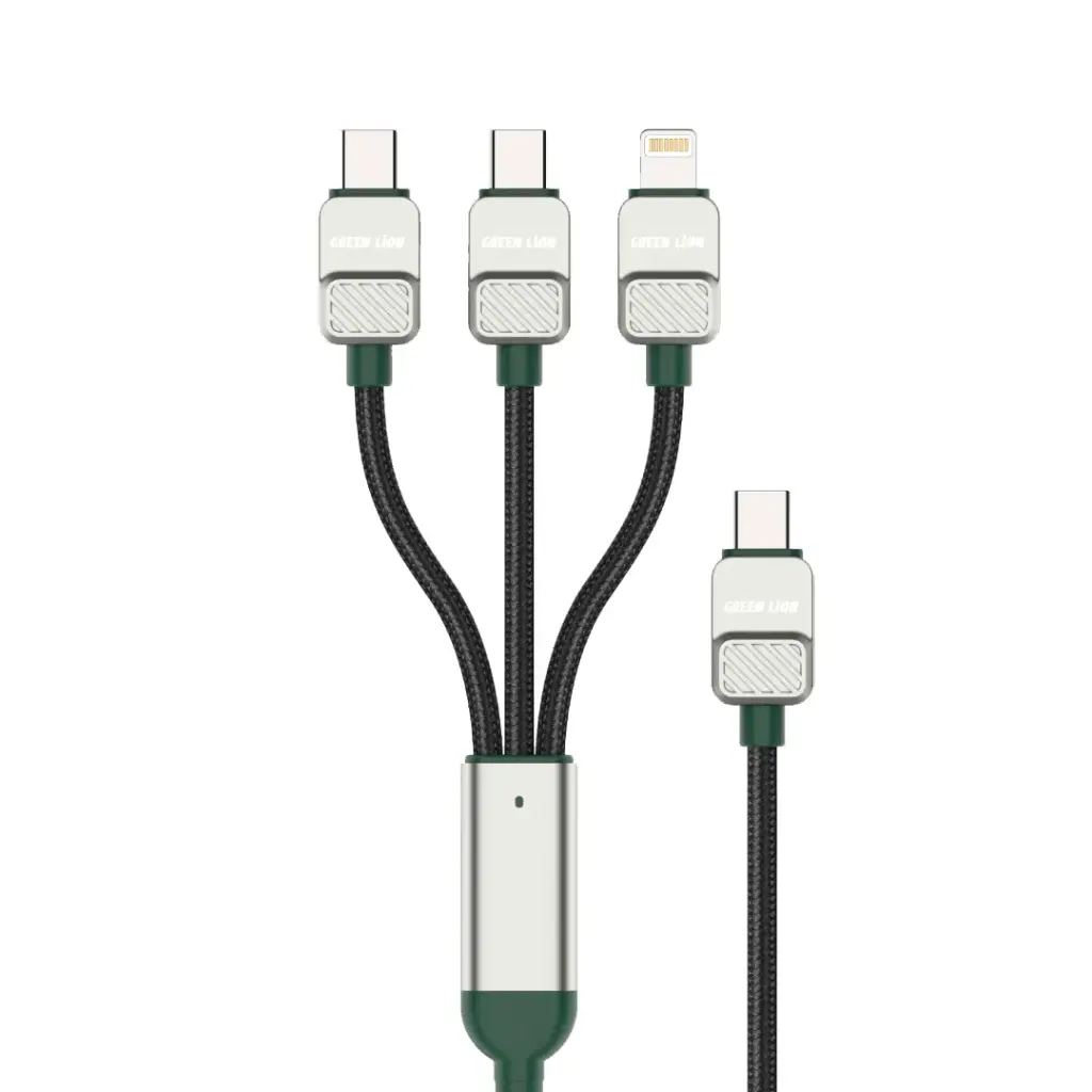 Green Lion 3-in-1 Braided Electroplated Cable USB C to C + C + L 1.2m - Black+Green